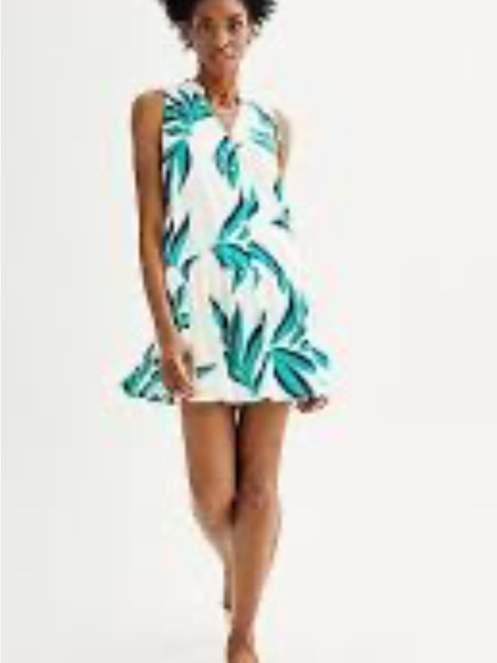 Nine West White Mini Dress with Green Leaf Print
